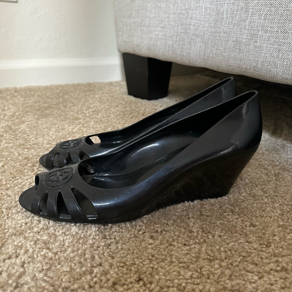 Black Gucci Jelly Wedges